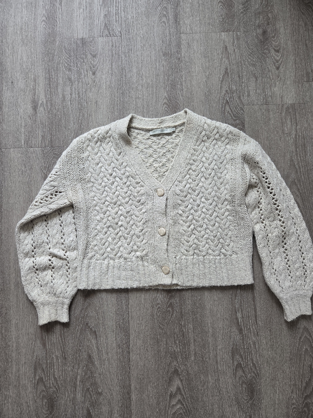 Contemporaine par Simons Cream Cable Knit Balloon Sleeve Cardigan Sweater Size S